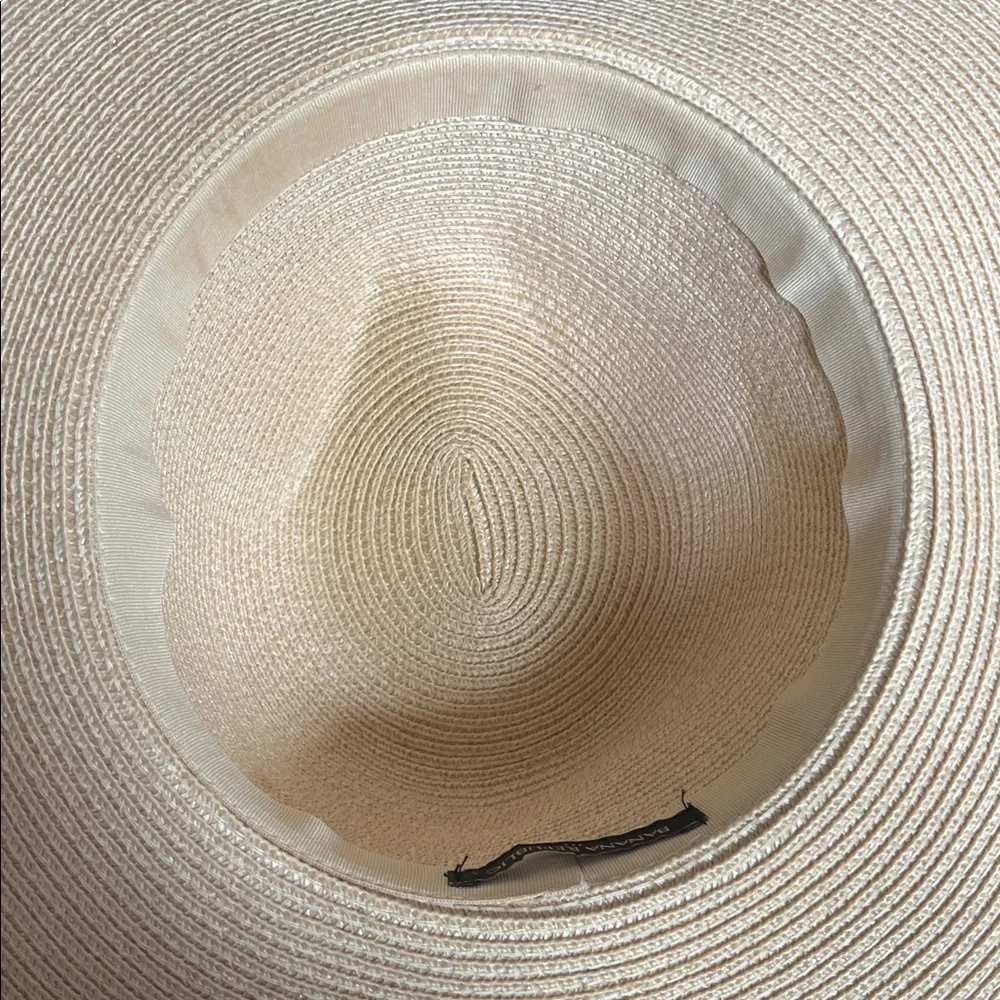 Banana Republic Classic Preppy Straw Vacation Sun Hat | Striped Seersucker Band - Picture 7 of 8